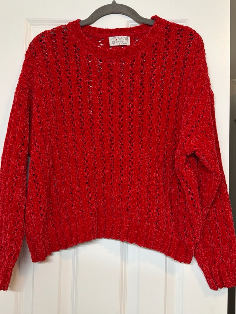 Cozy Open-Knit Crewneck Sweater - Women's Red